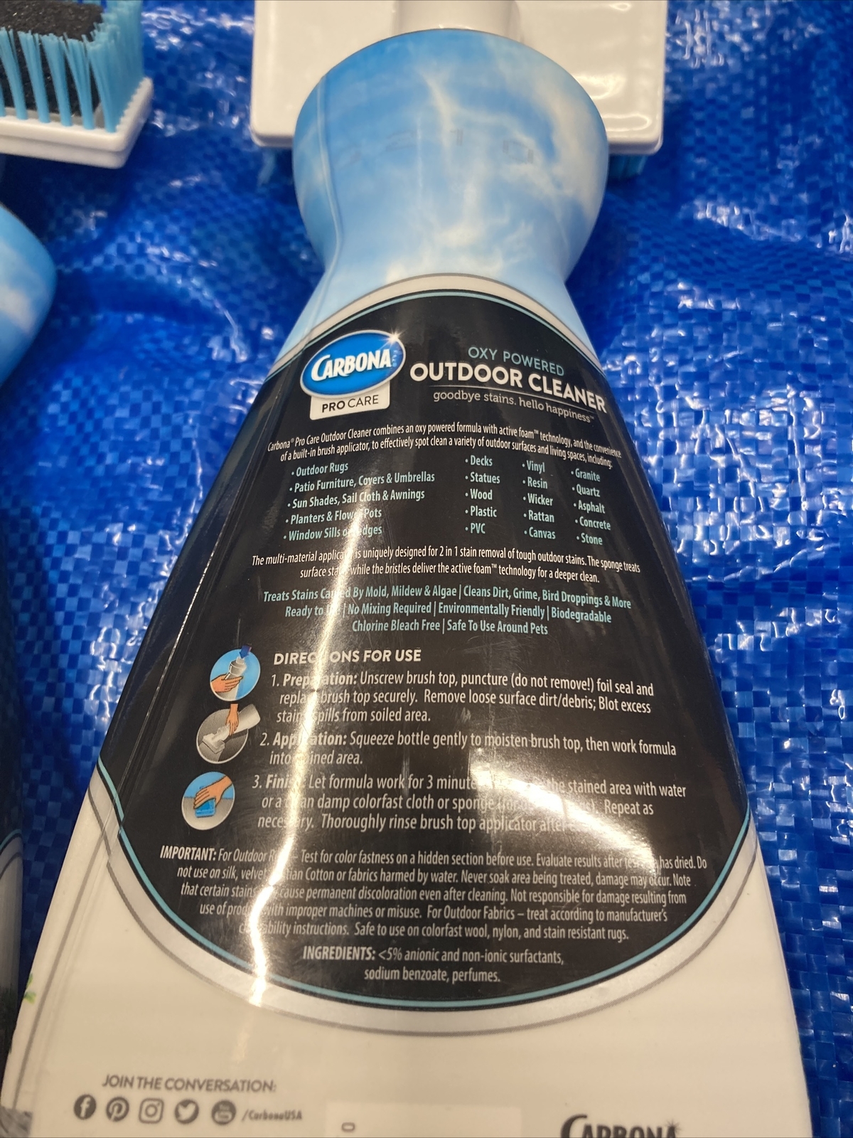 CARBONA PRO OXY OUTDOOR CLEANER 2-1 Stain Removal Active Foam 22oz Lot Of 2