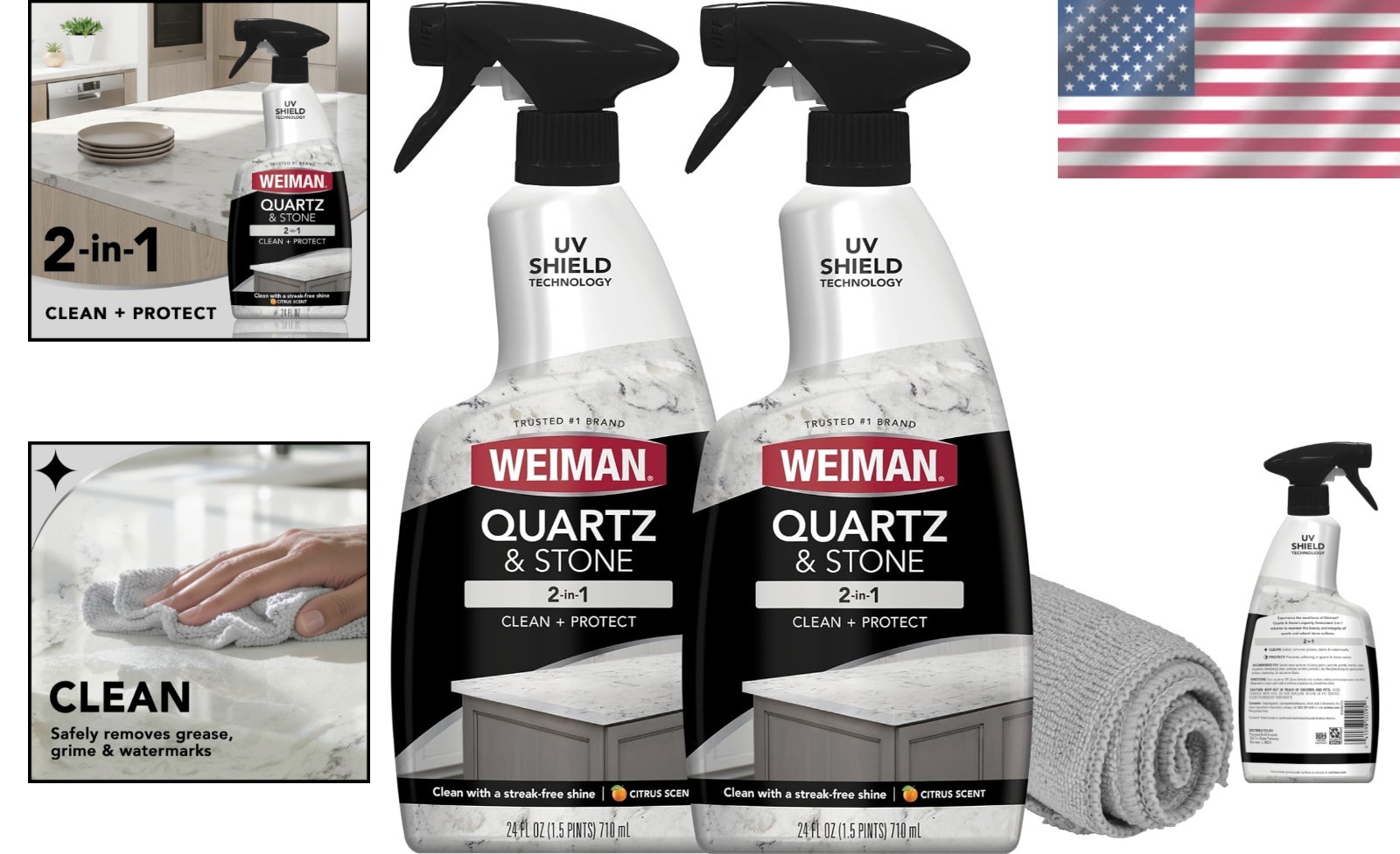 Quartz Cleaner Pack – 24 Oz Citrus Spray & MicroFiber Towel for Radiant Surfaces