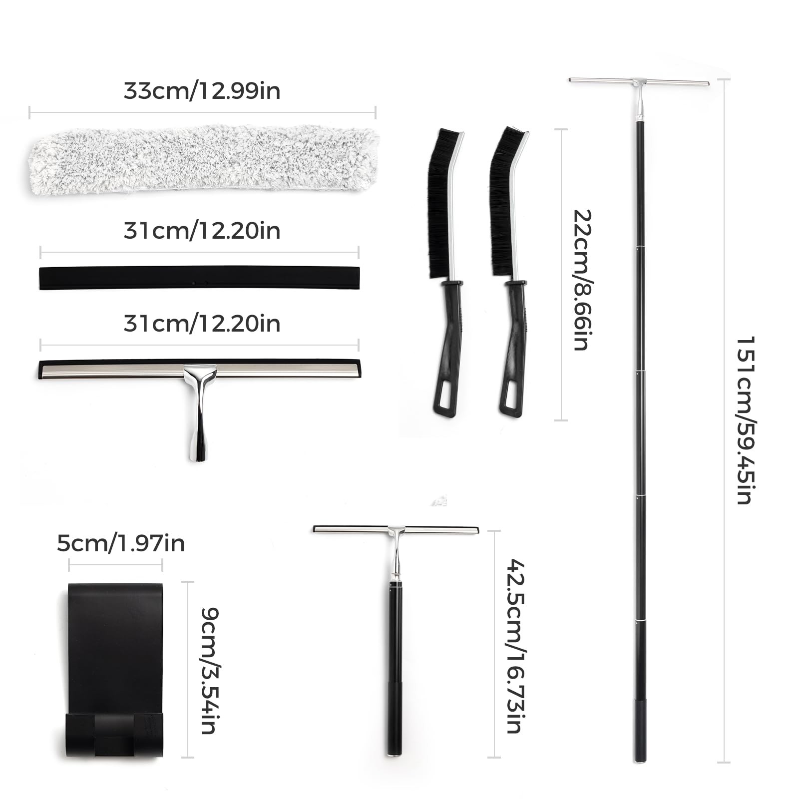 16.7“- 59.5″ Long Handle Window Squeegee with Extension Pole, 12.4″ Wide Meta…