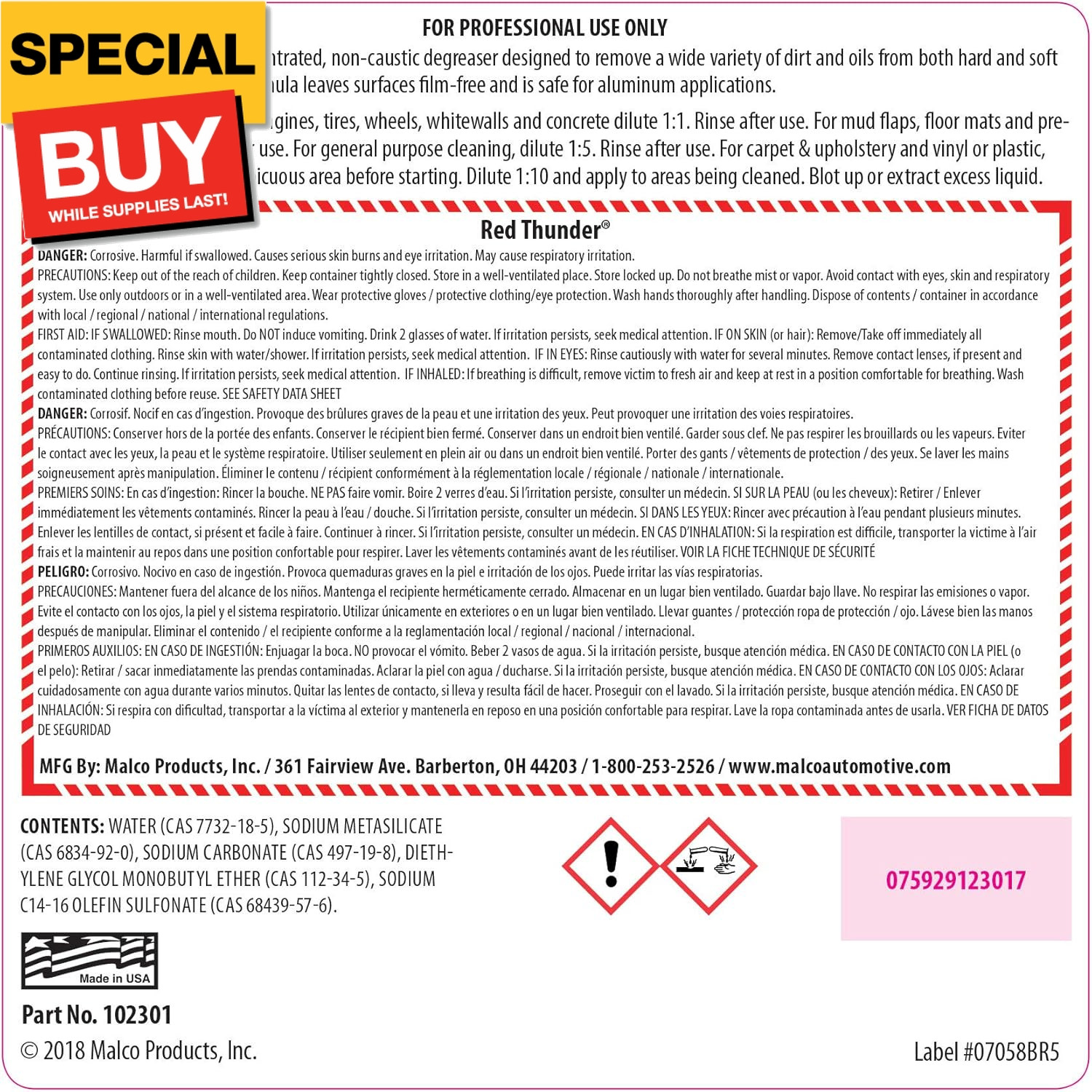 Red Thunder – Automotive Cleaner and Degreaser – Breaks Down Grease & Grime on E