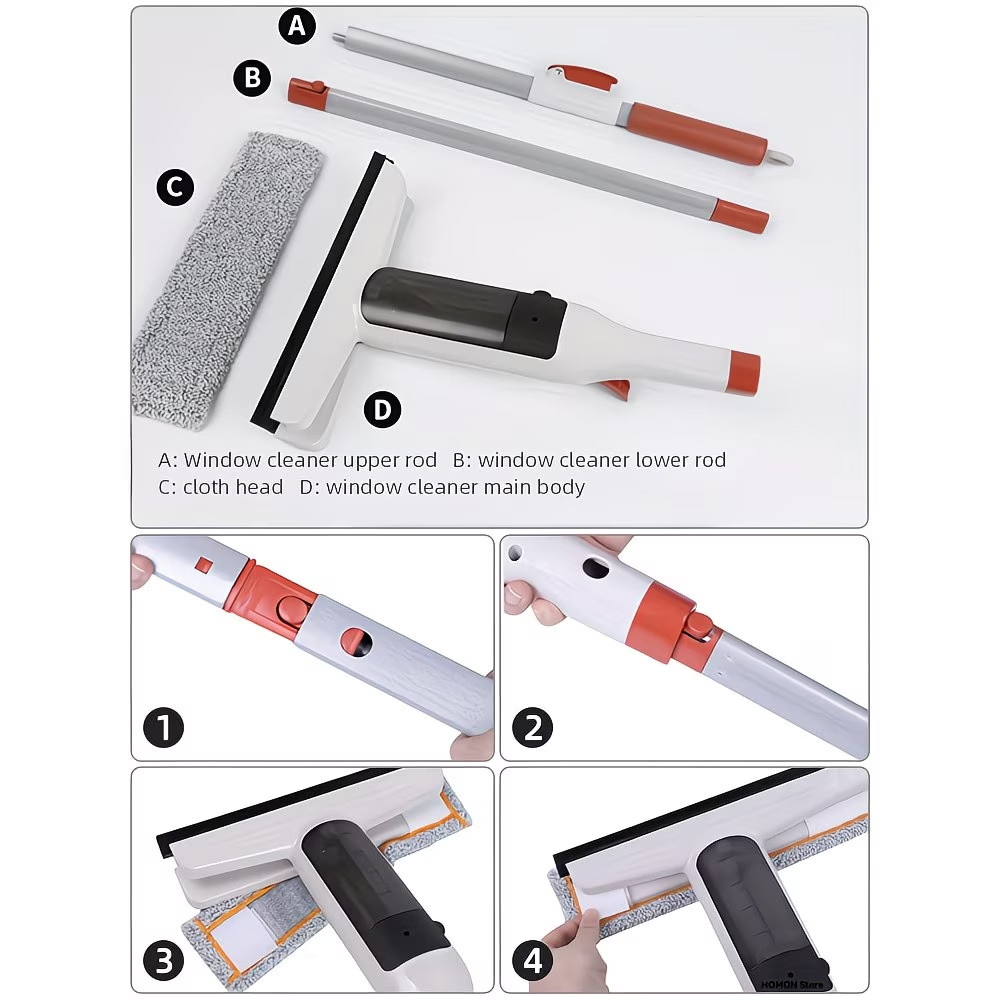 3-in-1 Glass Cleaning Kit – Durable Metal Pole