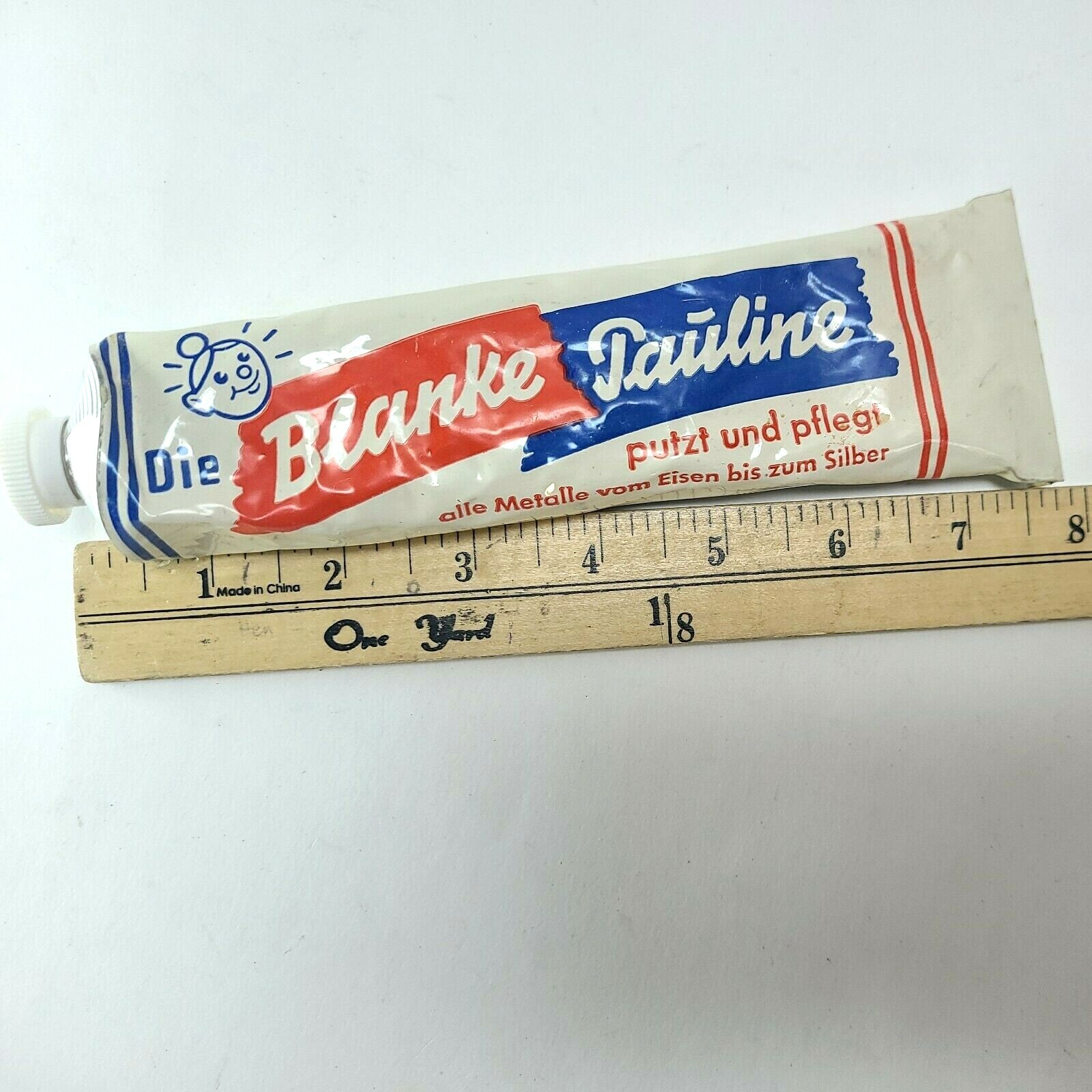 Vtg German Metal Polish Die Blanke Pauline All Metal Mid Century 7oz NOP Detaili