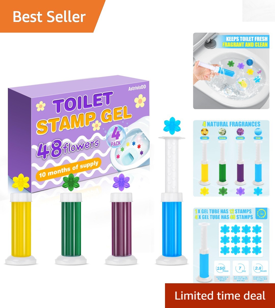 4 Pack Toilet Gel Stamp, 48 Stamps 4 Kinds Of Scent Toilet Bowl Cleaner Gel, …