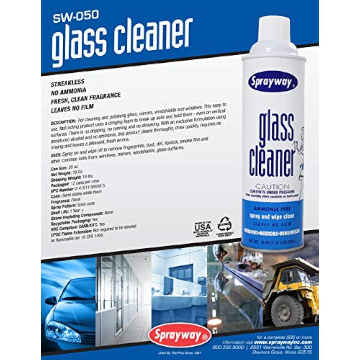 Sprayway Glass Cleaner with Foaming Spray for a Streak-Free Shine for Home and