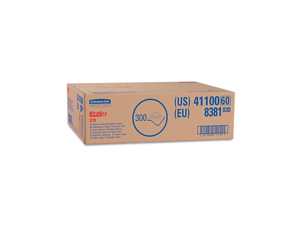 WYPALL X70 Wipers, Flat Sheet, 14 9/10 x 16 3/5, White, 300/Carton