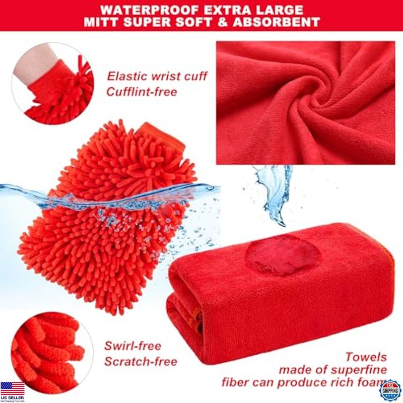 16Pcs Car Wash Kit Foam Gun Brushes Towels Interior Exterior Detailing Set