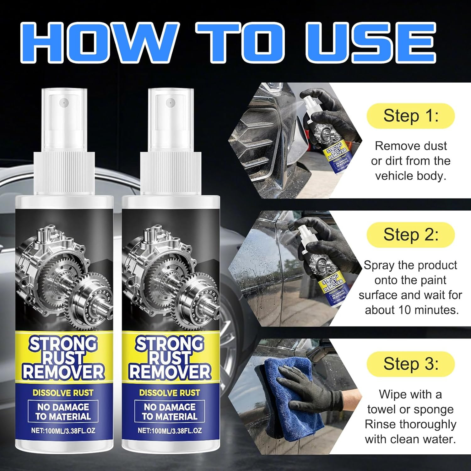 2Pcs Rust Remover Spray for Metal, Upgrade Rust Remover Spray for Metal, Multipu
