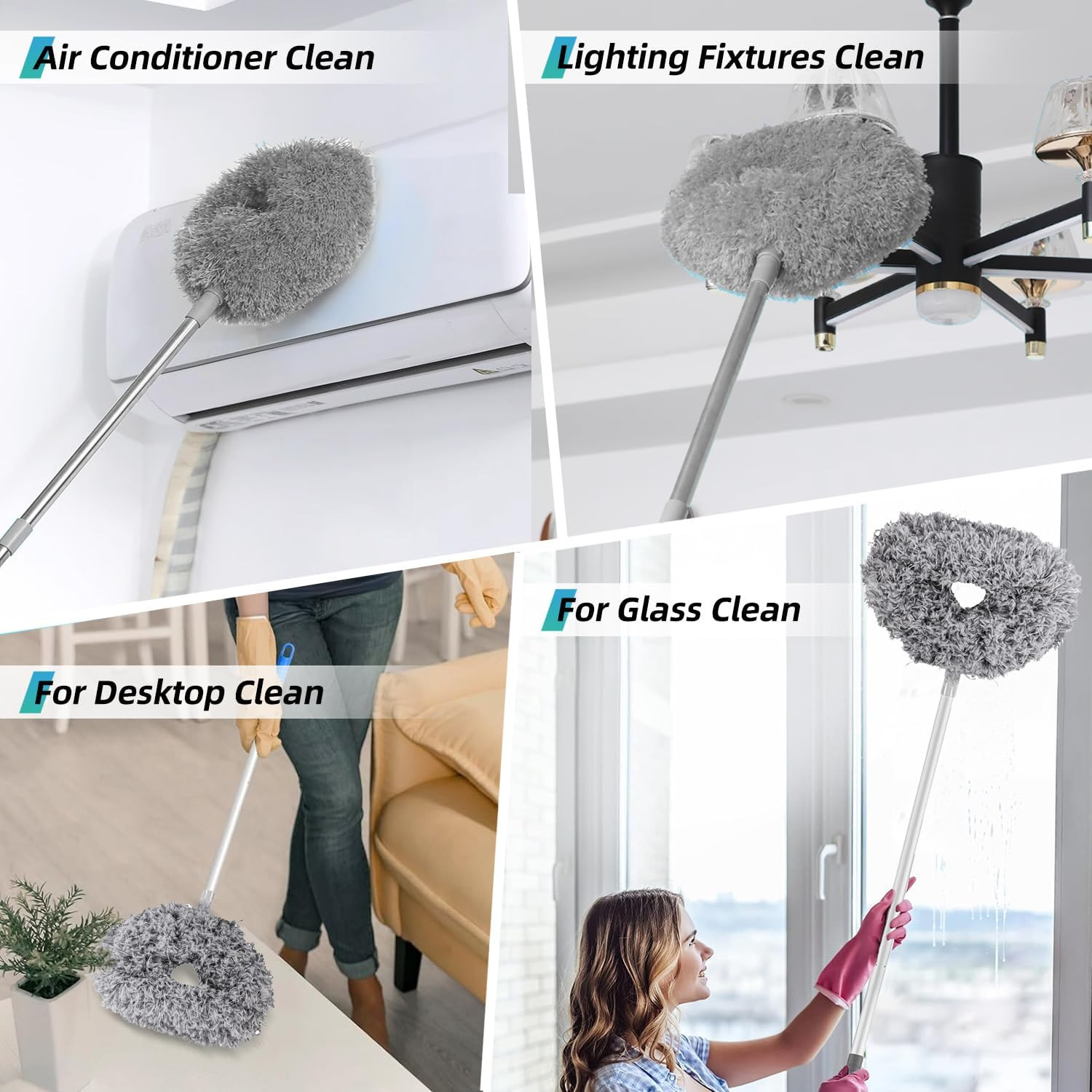 Ceiling Fan Cleaner Duster, Reusable Microfiber Duster with Extension Pole, 13 t