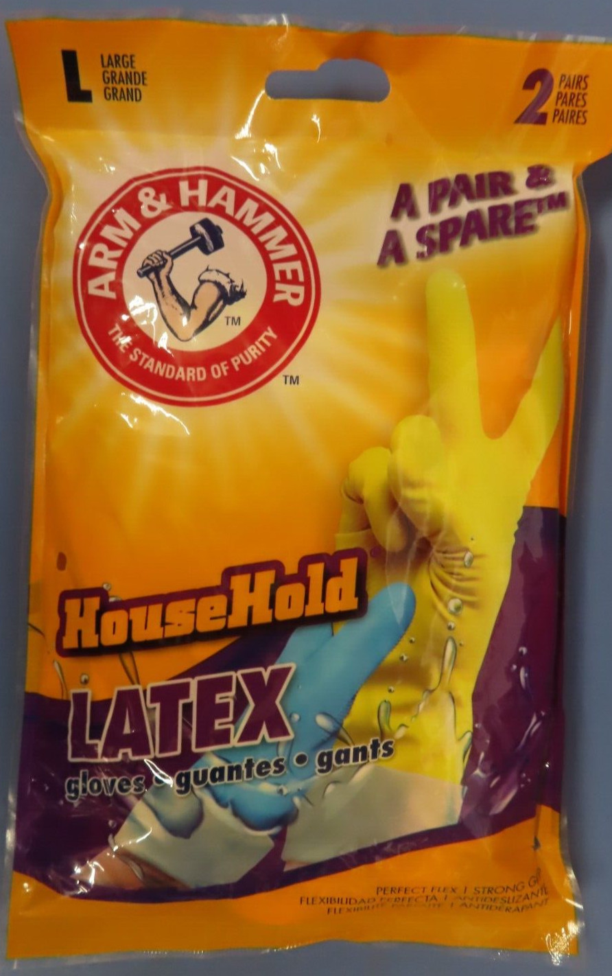 2 packages (4 pairs) Arm & Hammer HouseHold Latex Cleaning Gloves LARGE AH1282