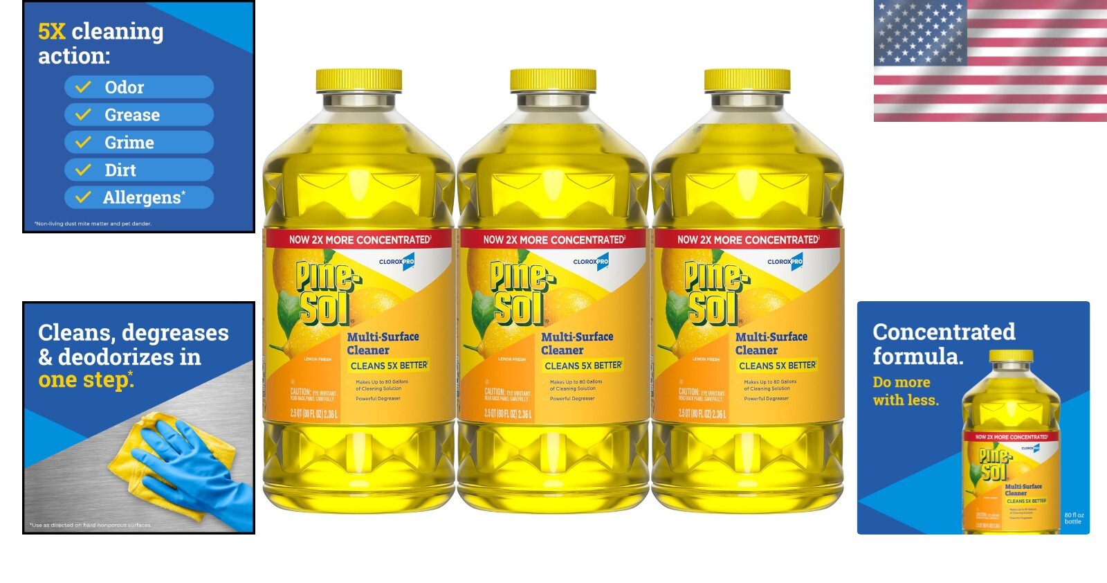 Powerful 2X Concentrated All-Purpose Cleaner, Fresh Lemon Scent, 80 Fl Oz Bundle