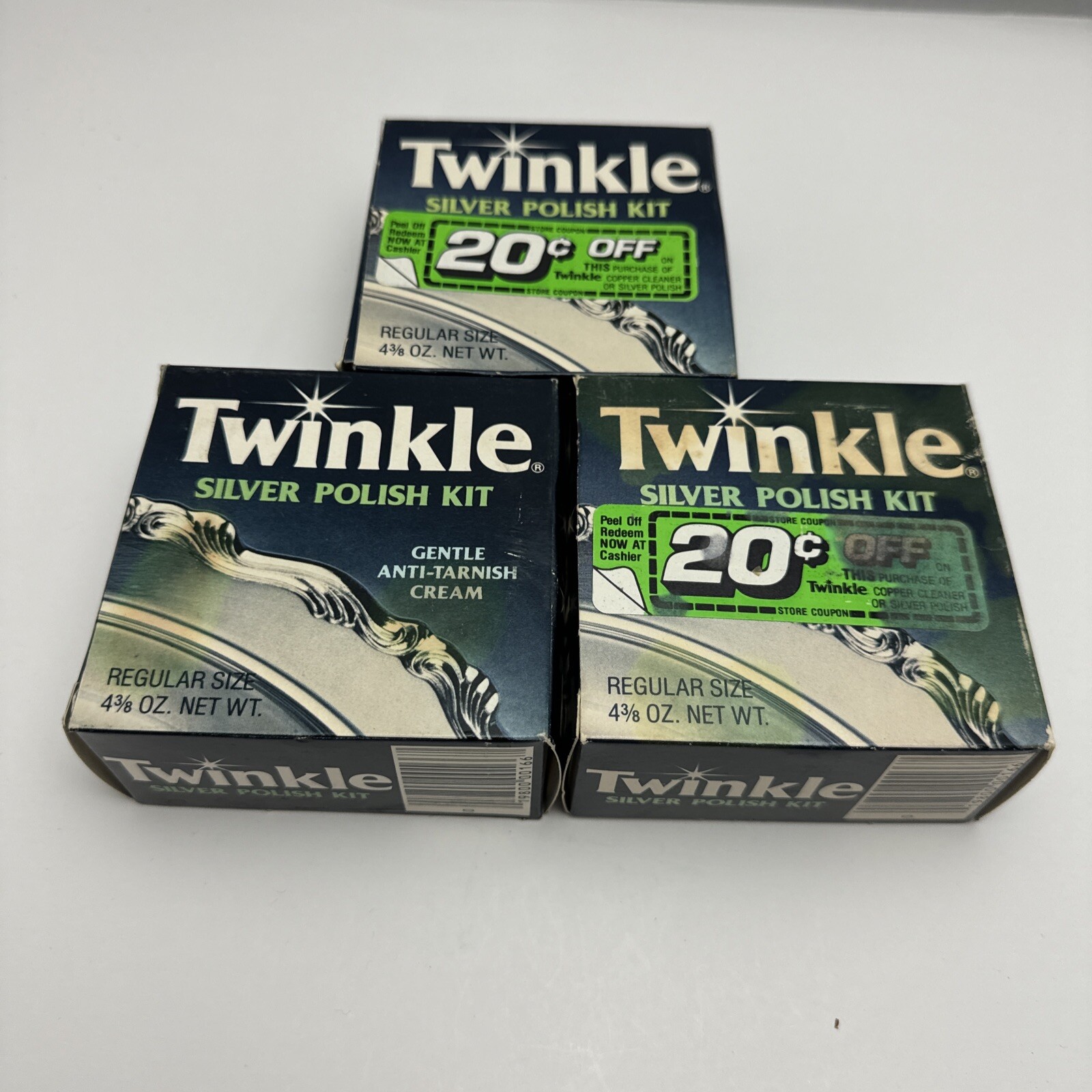 Lot Of 3 TWINKLE Silver Polish Kit W/ Applicator Sponge 4 3/8 Oz Some Box Damage