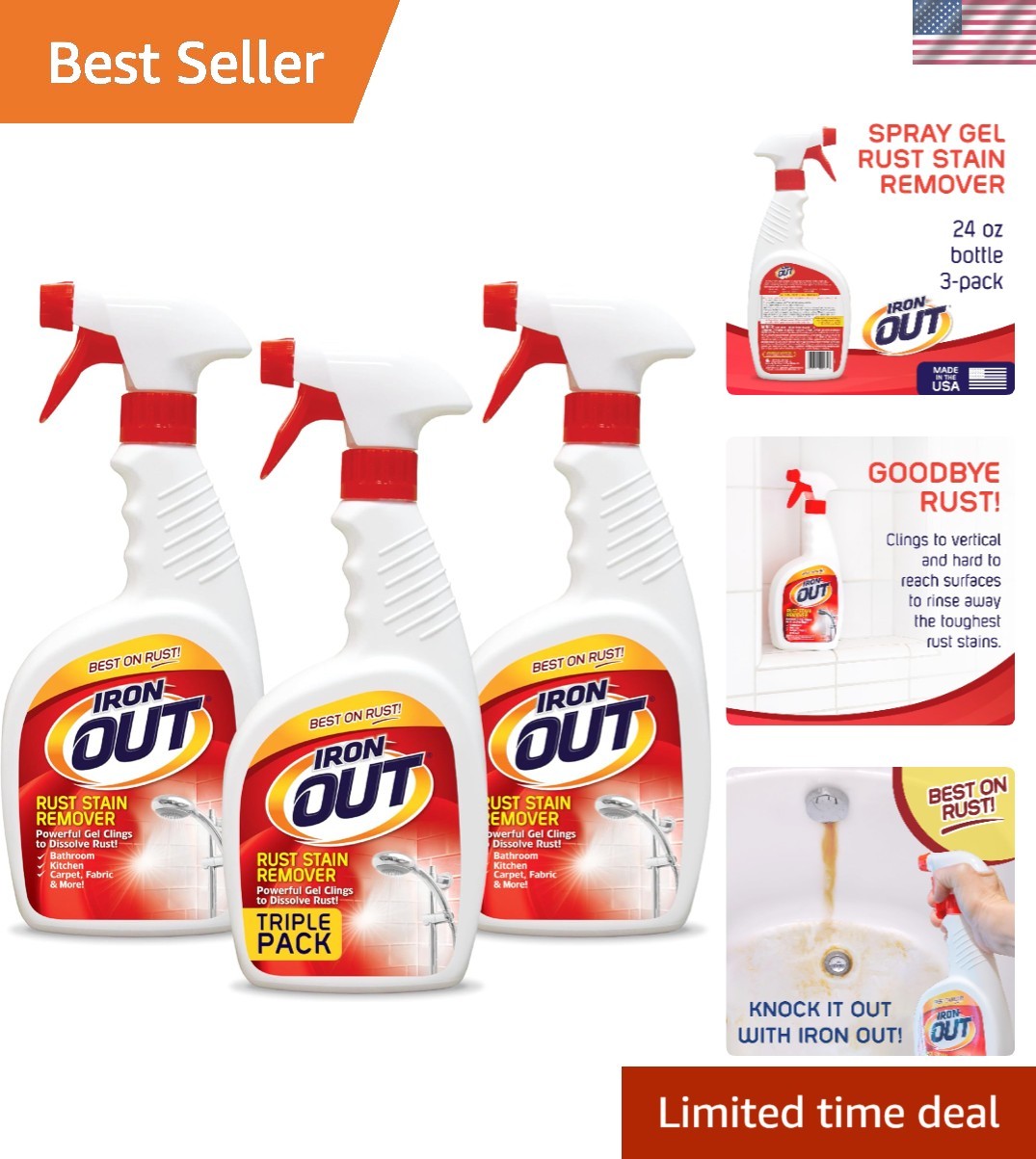 Heavy-Duty Rust Stain Remover Gel – 24oz Spray, No Scrubbing Required, 3-Pack