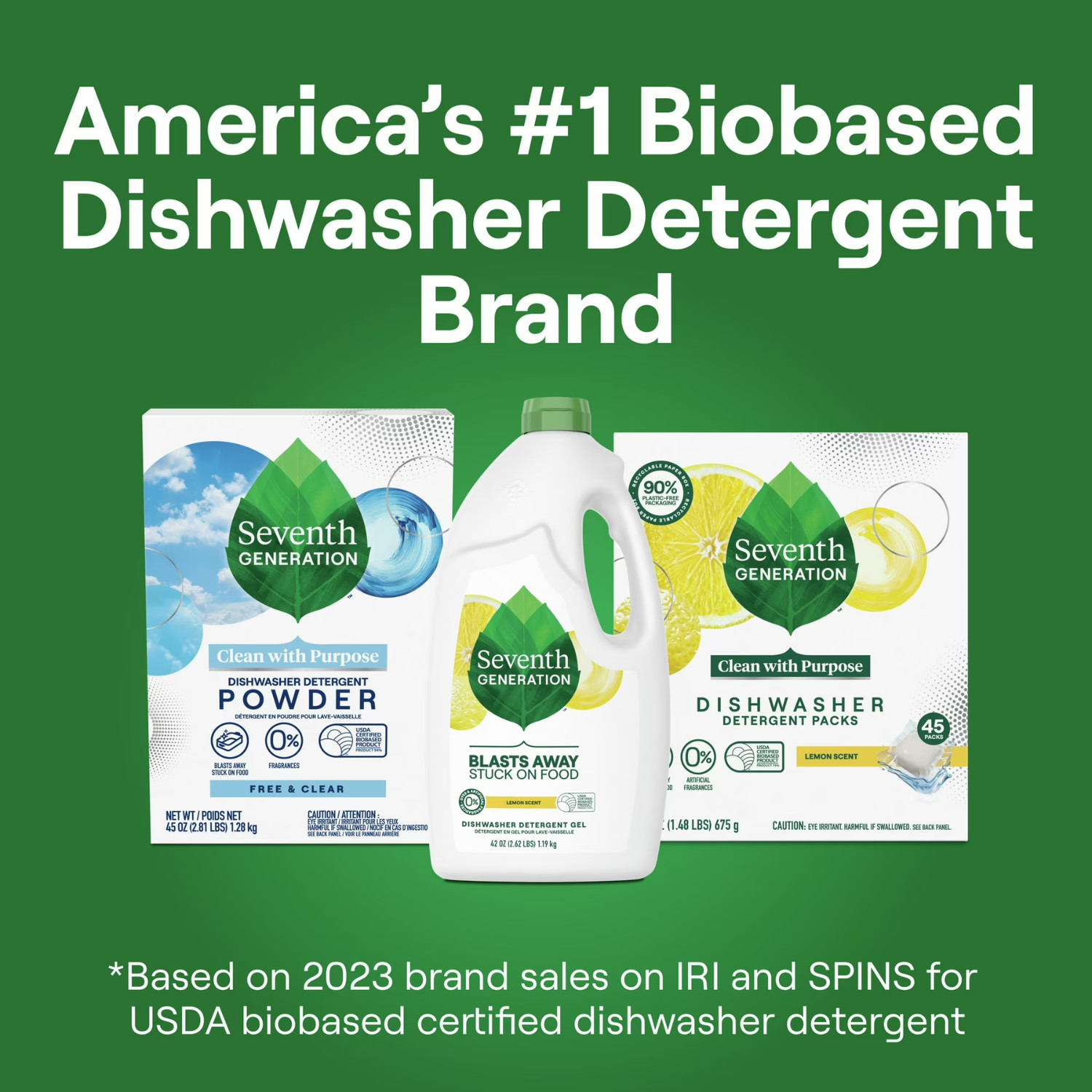(2 Pack) Seventh Generation Dishwasher Detergent Gel Lemon Scent, 70 oz Each