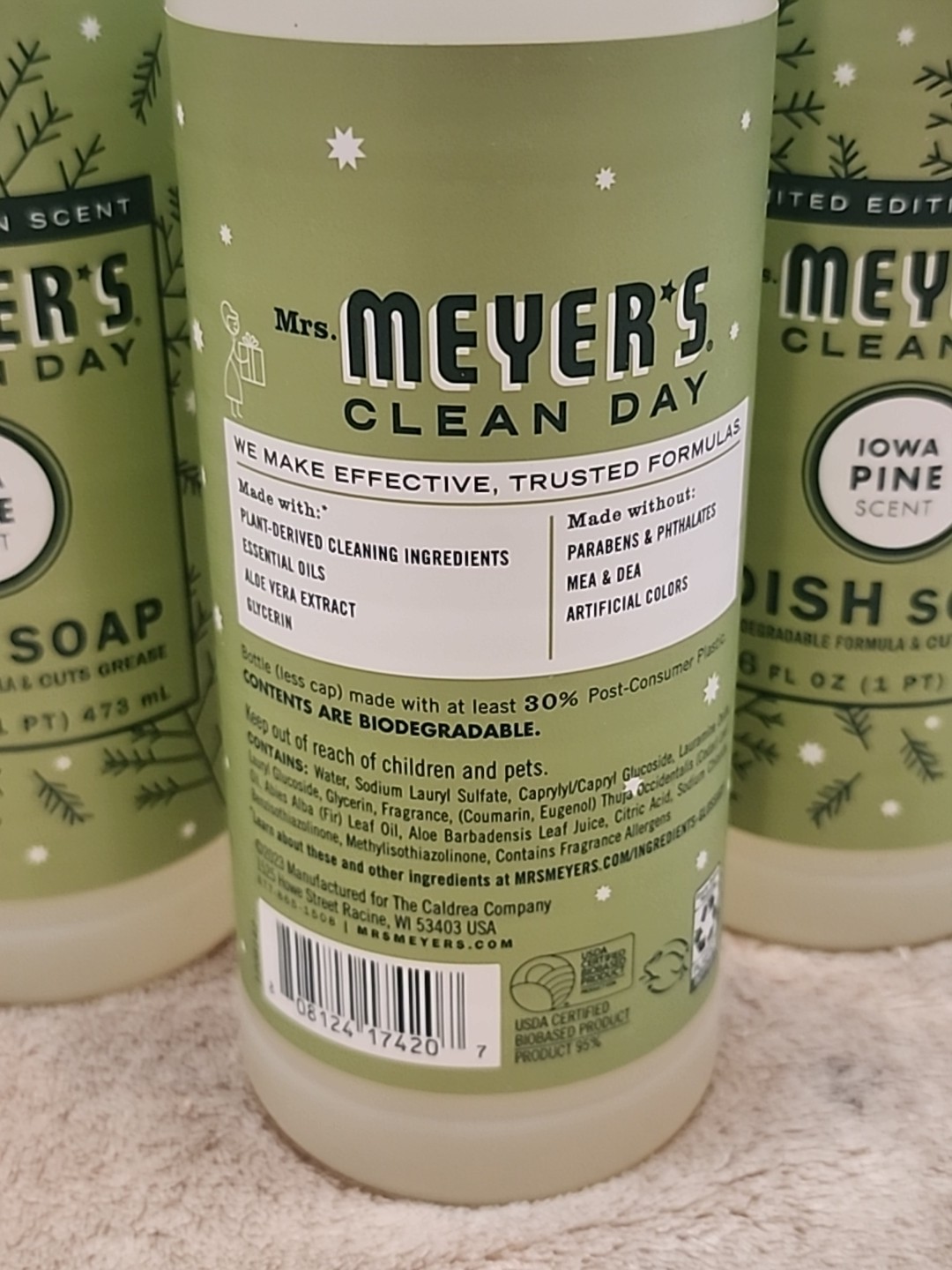 Lot of 5: Mrs Meyers Iowa Pine Scent Dish Soap. Limited Edition Seasonal Scent