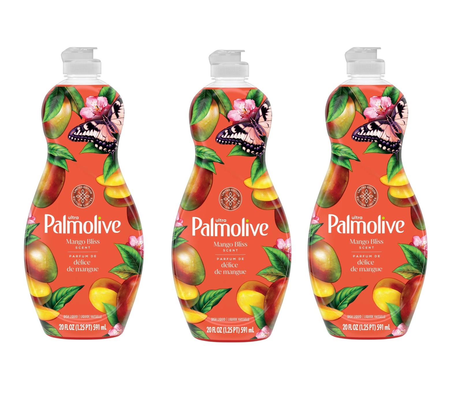 3 Pack Palmolive Ultra Strength Dish Soap Mango Bliss Scent 20 oz Each Lmtd Edit