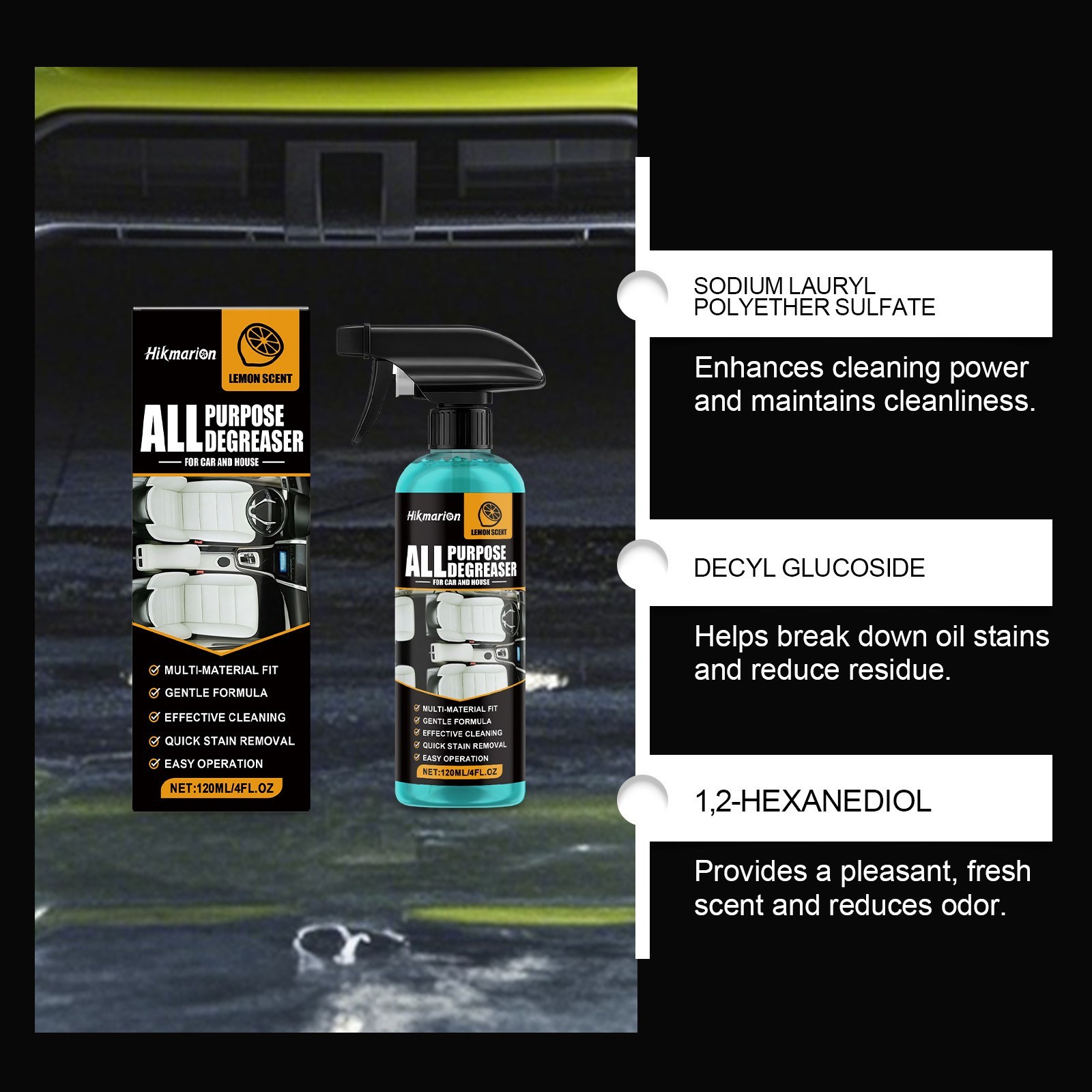 All Purpose Degreaser For Car And House,Lemon Scent Cleaning Spray 120ml US