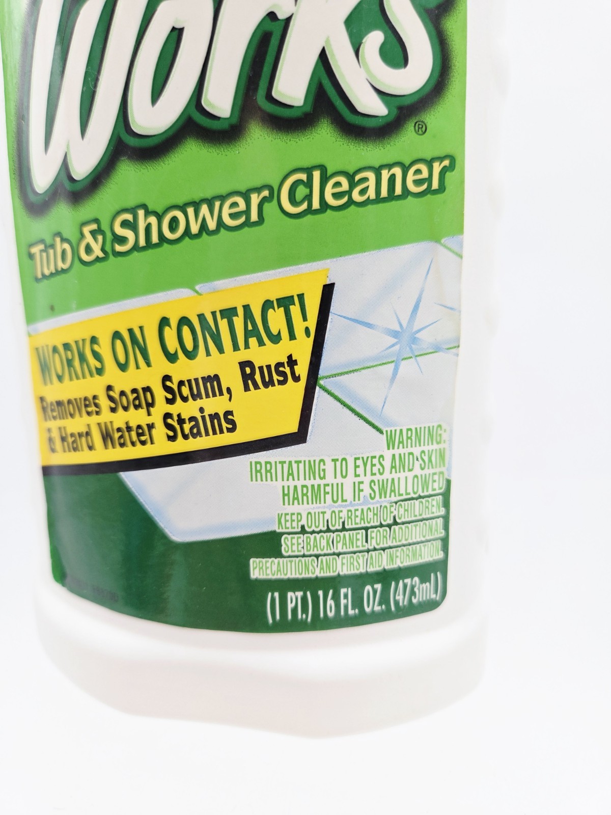 The Works Tub & Shower Cleaner 16oz Soap Scum Rust Hard Water 1/3 Full Partial