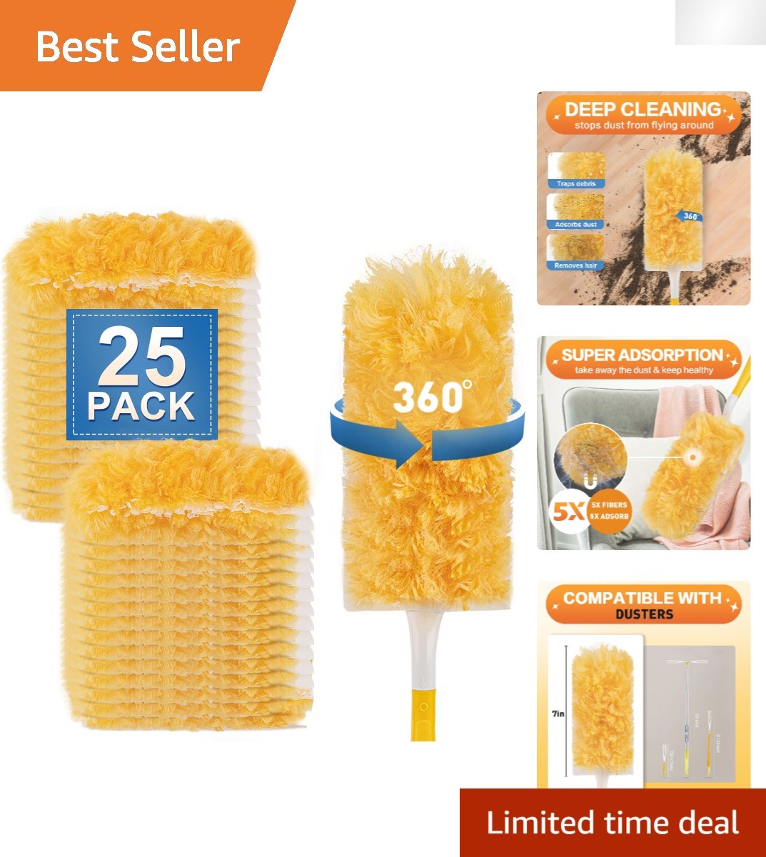 Universal 360-Degree Cleaning Dusters – 25 Disposable Refills for Home Use