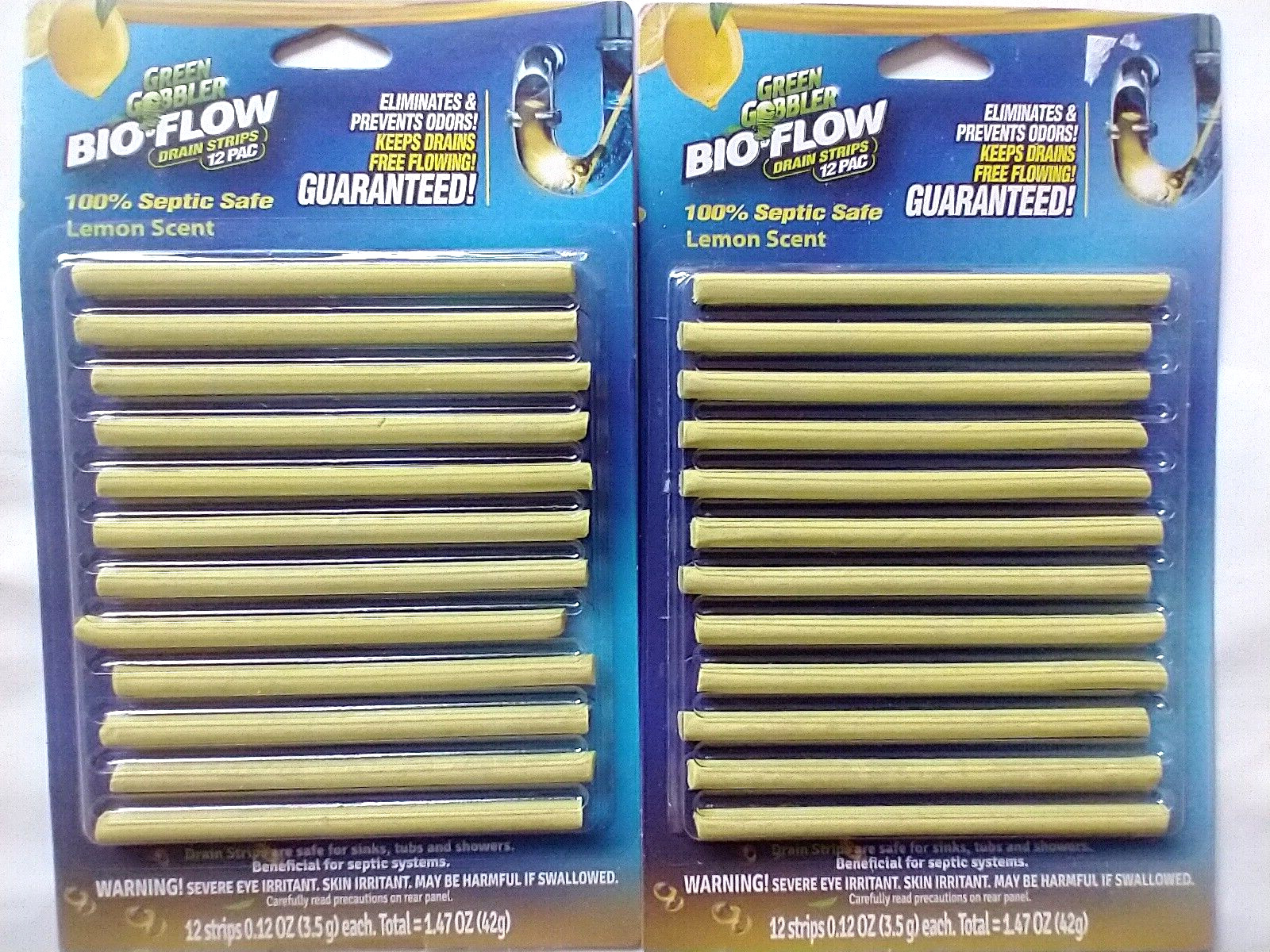 Green Gobbler BIO-FLOW Drain Sticks, Lemon Scent, 12 per Pack, Lot of 2