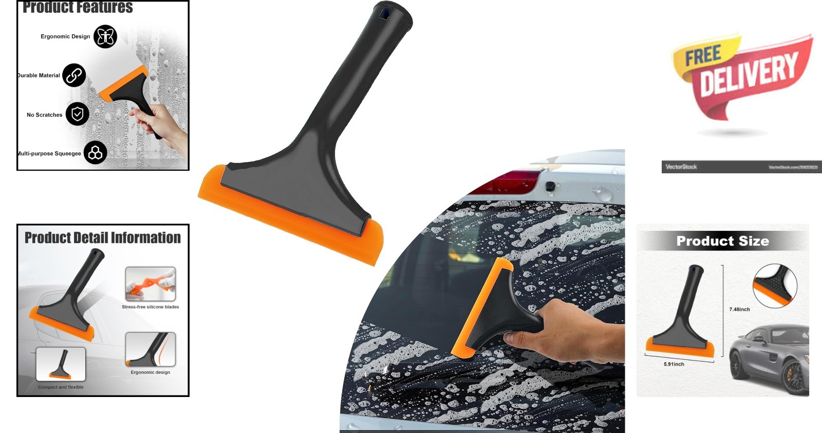 Lightweight & Durable Silicone Squeegee – 5.9-Inch Blade for Home and Automotive