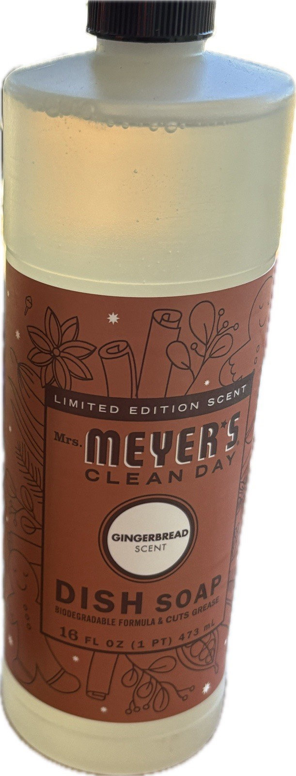 2 pack: Meyers Dish Soap Ginger Bread Scented 16oz Bottle