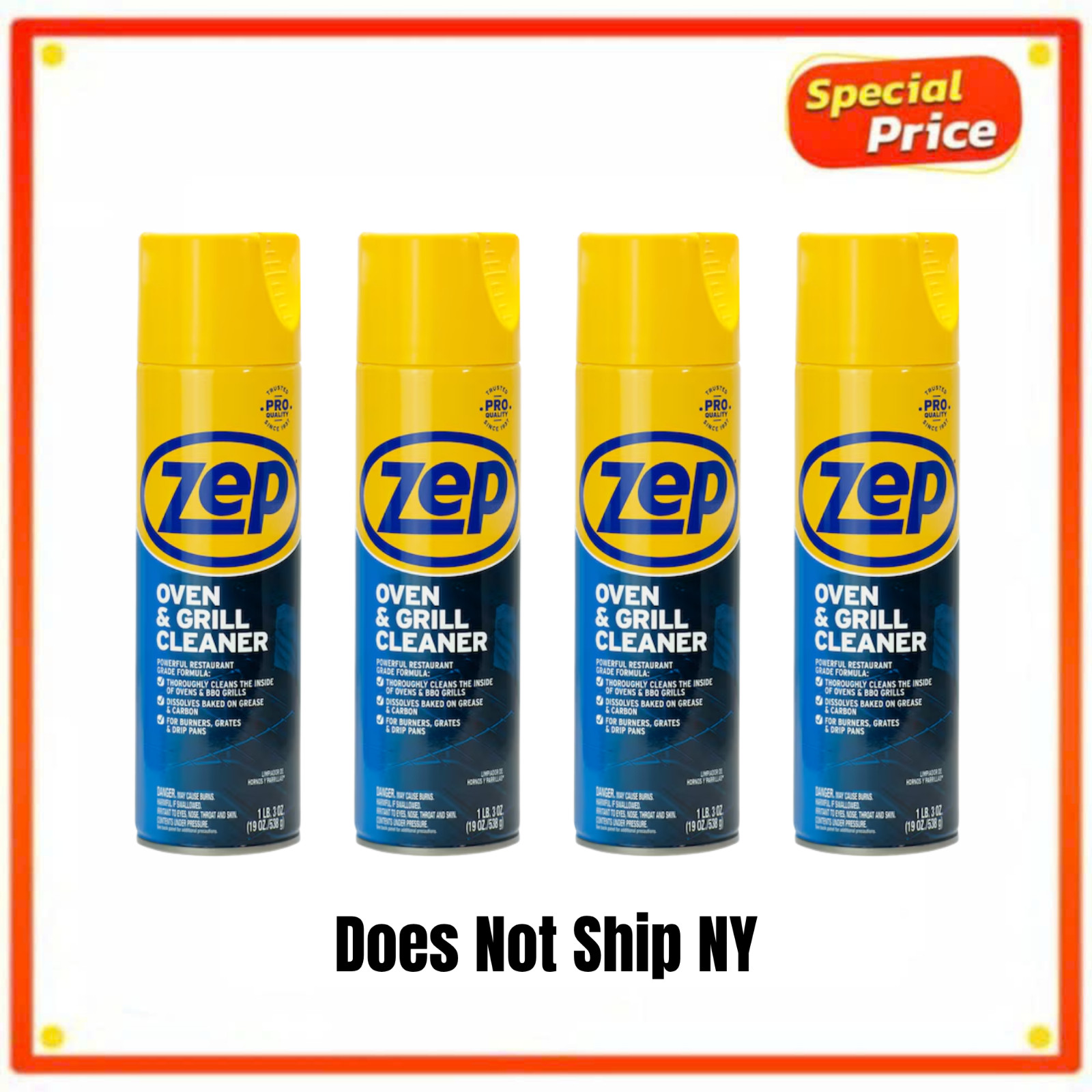(4 Pack) Zep 19 oz Heavy-Duty Oven Grill Cleaner Foaming Grease Remover Spray