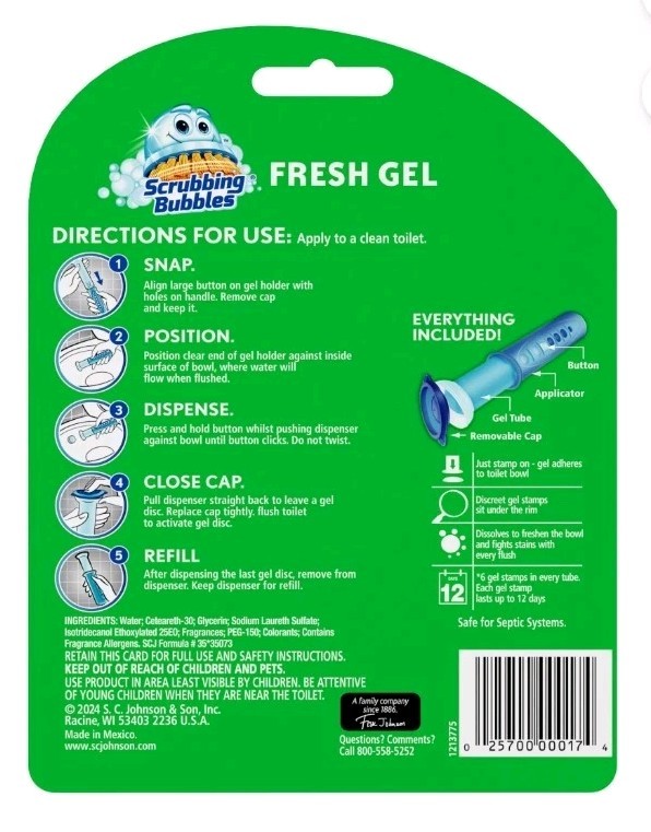 Scrubbing Bubbles Toilet Cleaning Gel Stamps – Rainshower, Pack of 6