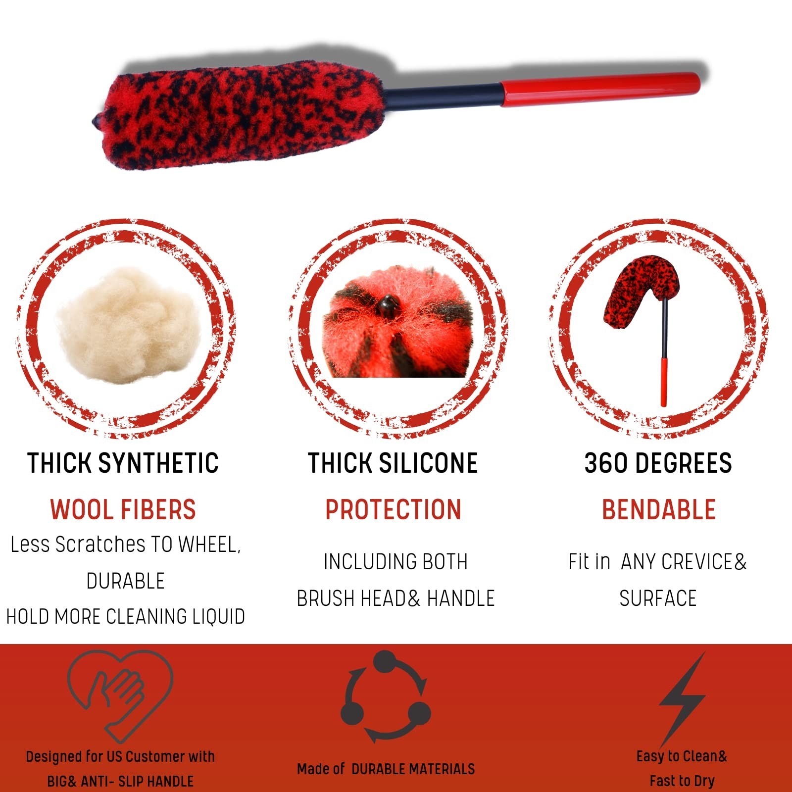 4 Pack Long Handle Wheel Brush Kit – Soft & Stiff Tire Cleaning Brushes, Durable