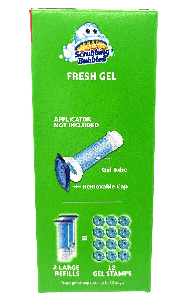 2 X Scrubbing Bubbles Rainshower Toilet Cleaning Stamp Fresh Gel, 12 Refills Ea