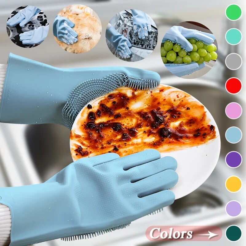 Reusable Silicone Heat Resistant Glove Brush for Cleaning Household Dish Washing