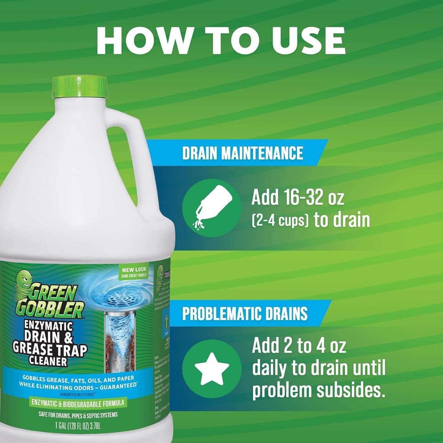 Enzyme Drain Cleaner – Controls Odors & Breaks Down Grease, Paper, Fat – 1 Ga…