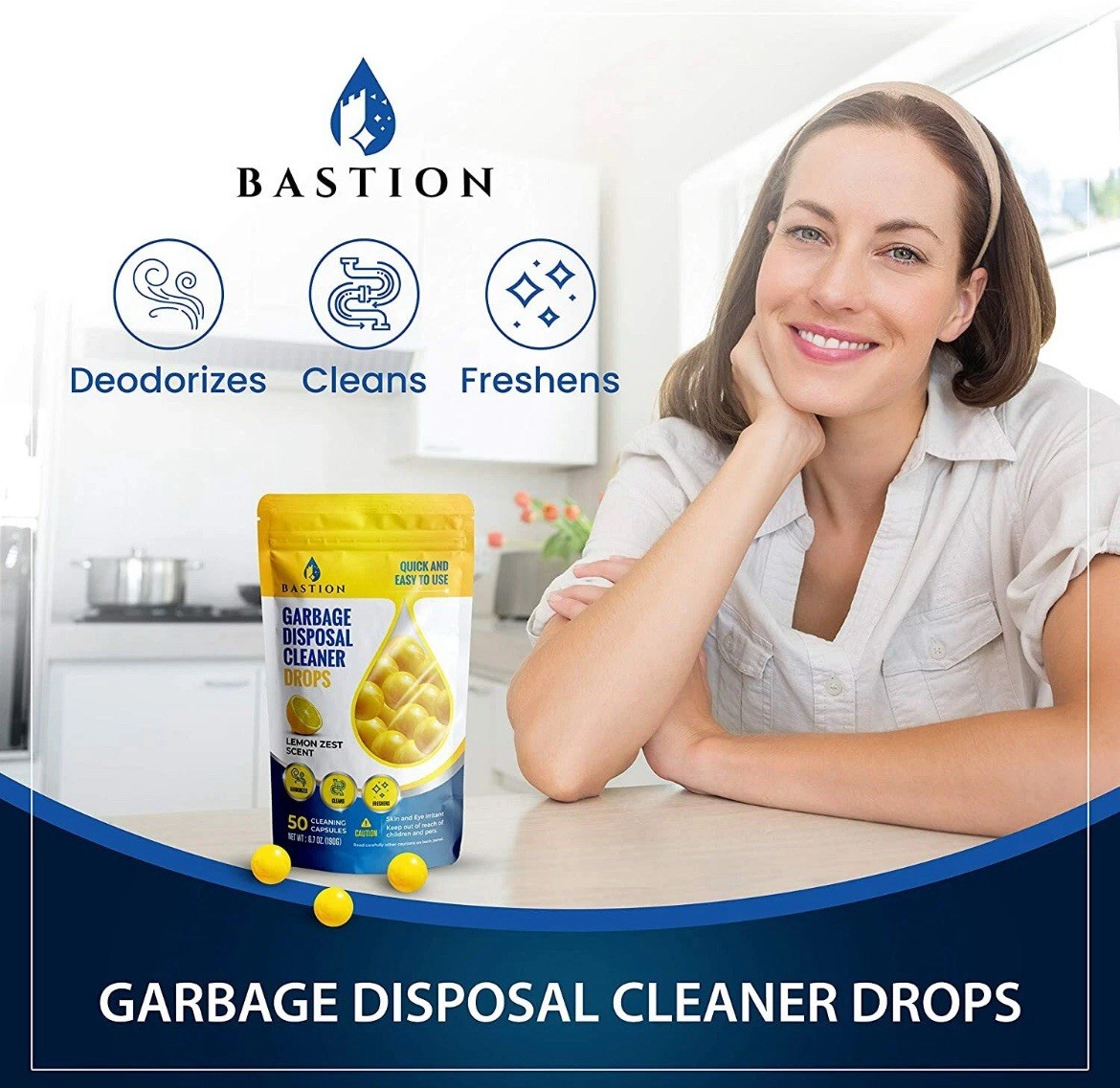 Garbage Disposal Cleaner and Deodorizer Drops by Bastion Lot Of 3 Bags 150 count