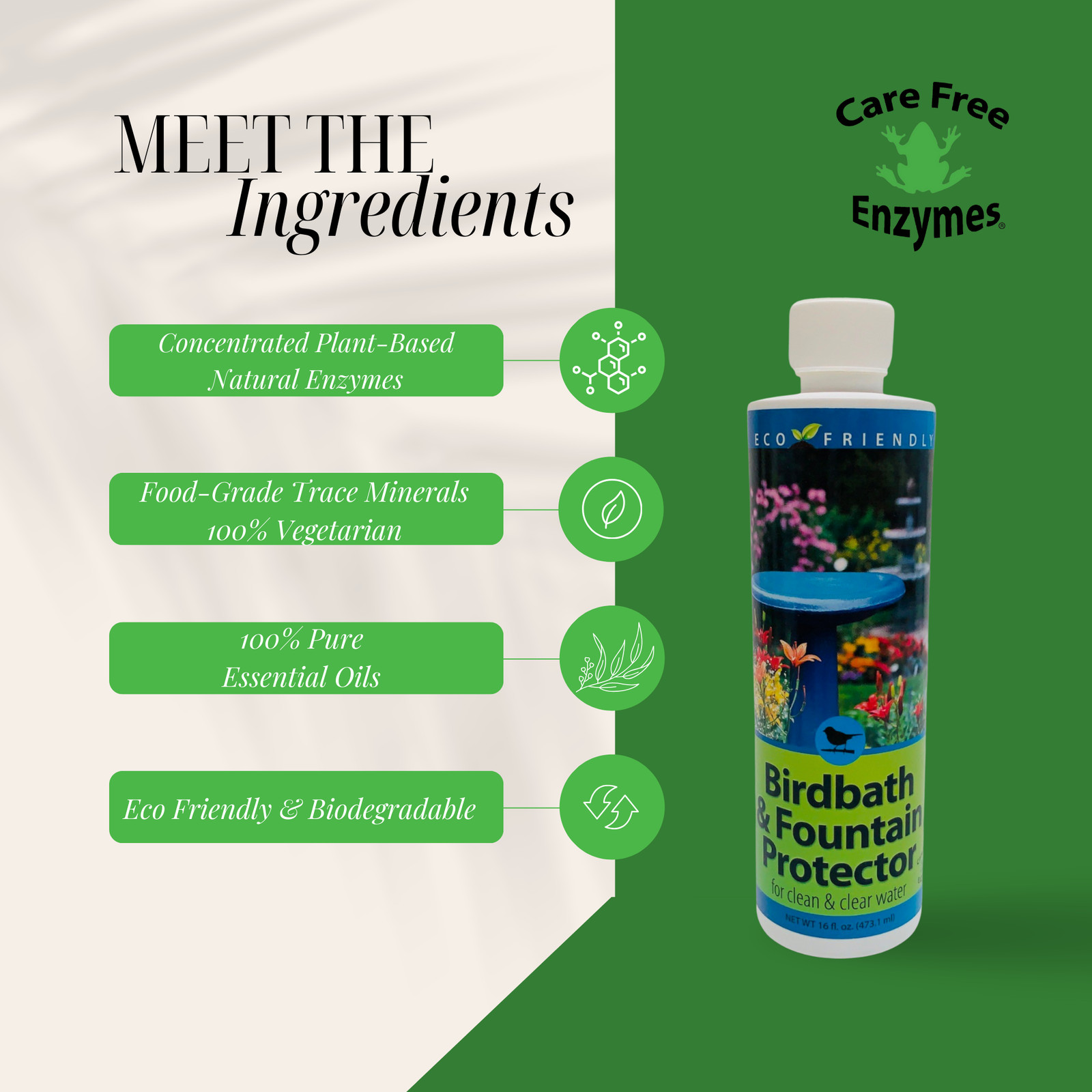 Natural Bird Bath & Fountain Protector | Keeps Water Clear & Slime-Free | 8 oz &