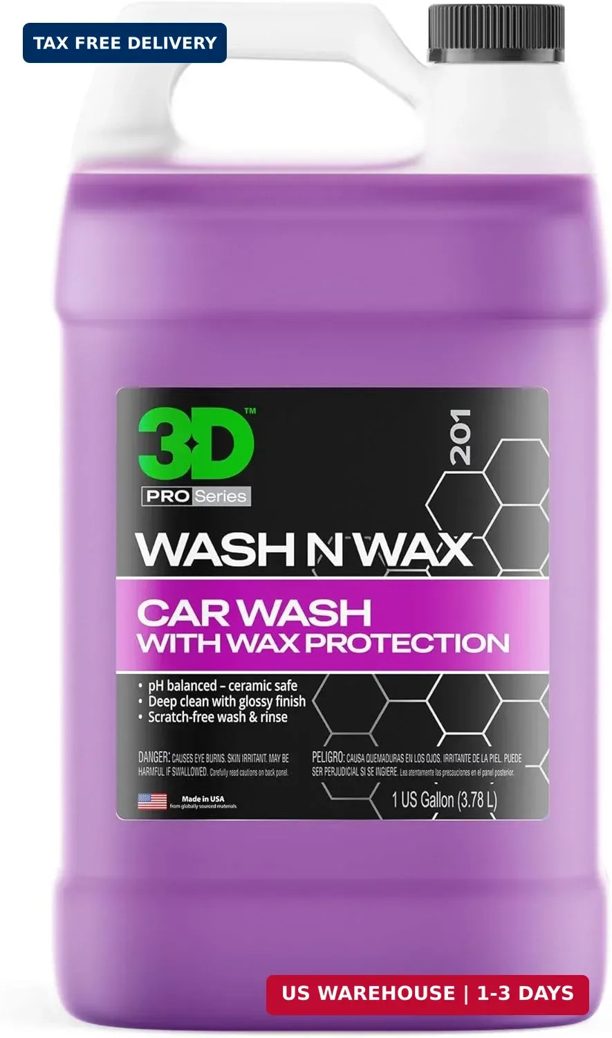 3D Wash N Wax Car Wash Soap – pH Balanced, Easy Rinse, Scratch Free Soap with Wa