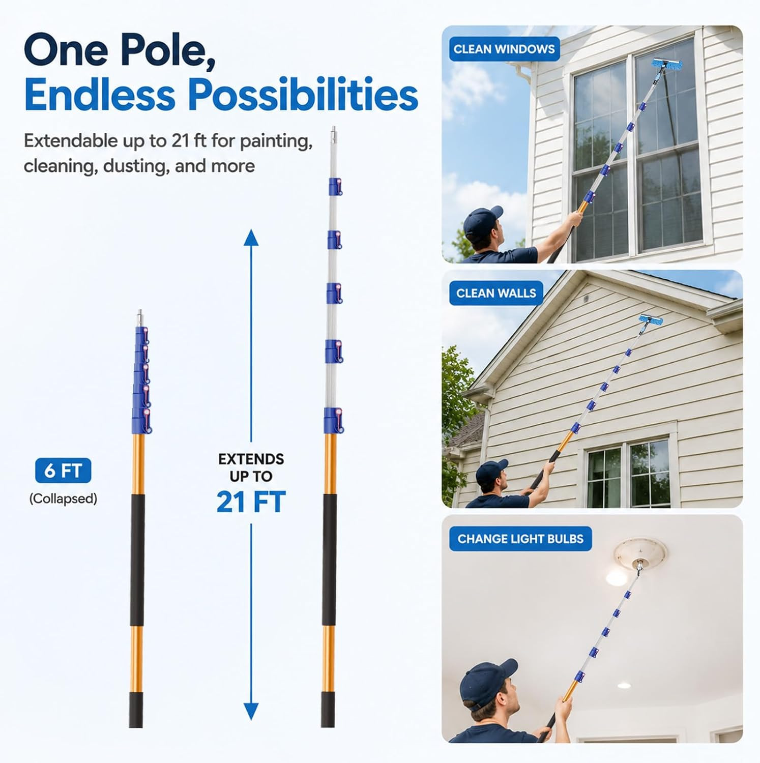 28 FT Exterior House Cleaning Brush Set with 6-21 Foot Telescoping Extension Pol