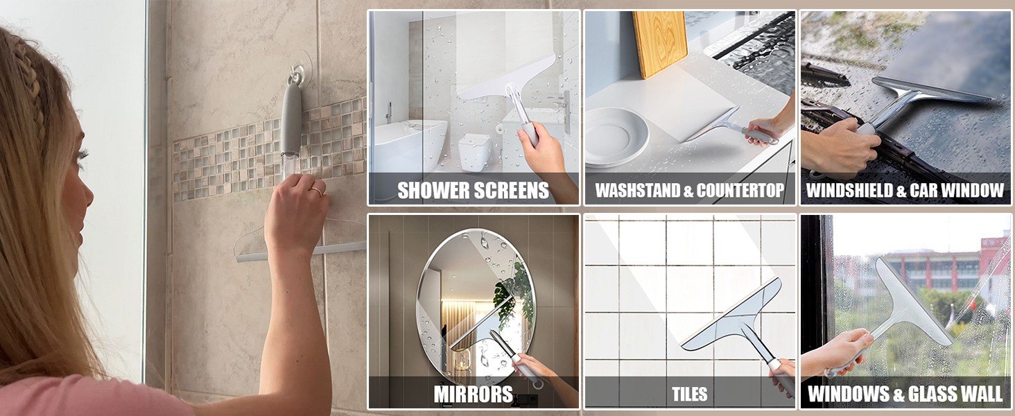 Shower Squeegee for Glass Shower Doors Bathroom Tile Mirror – Streak-Silent