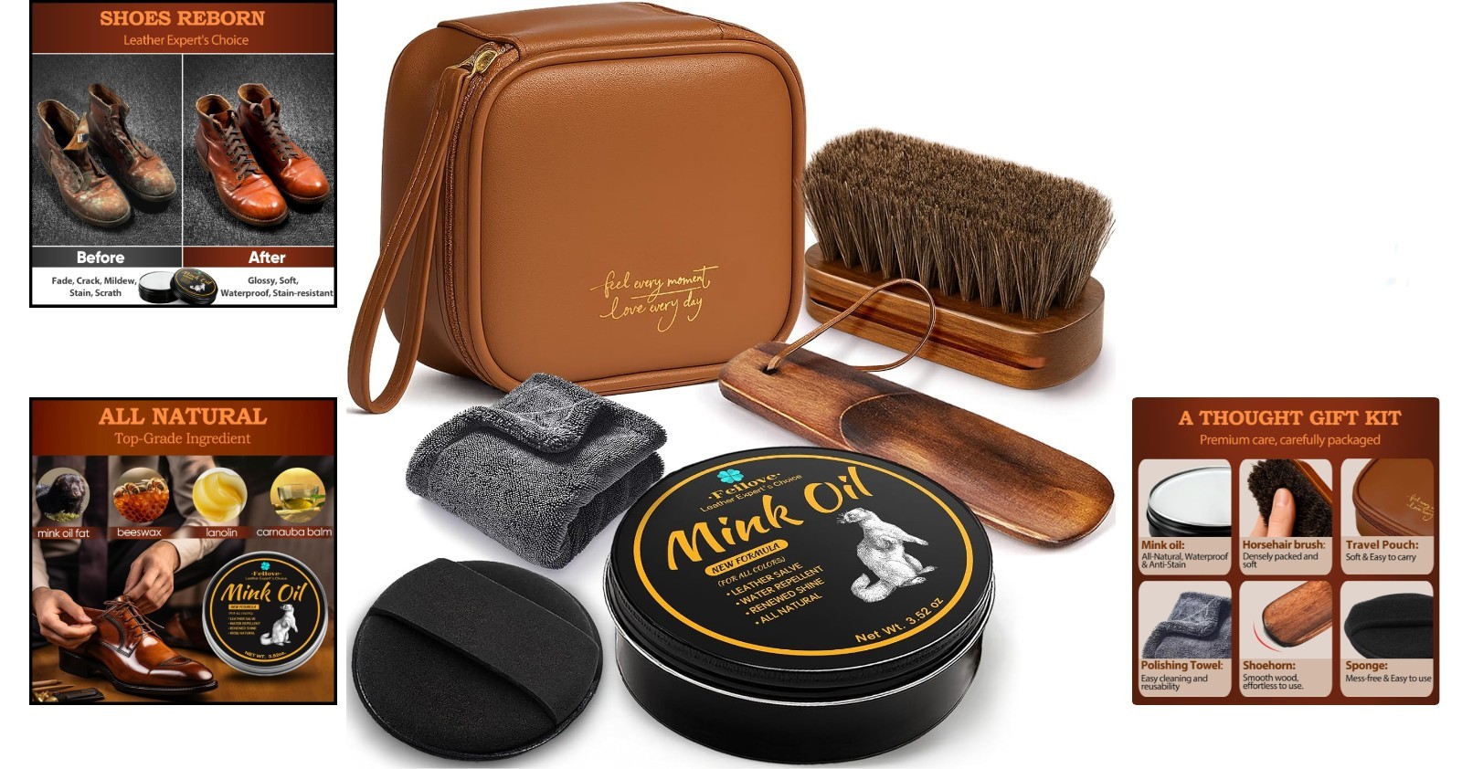 4-in-1 Mink Oil Leather Conditioner & Cleaner 3.52oz Waterproof Formula