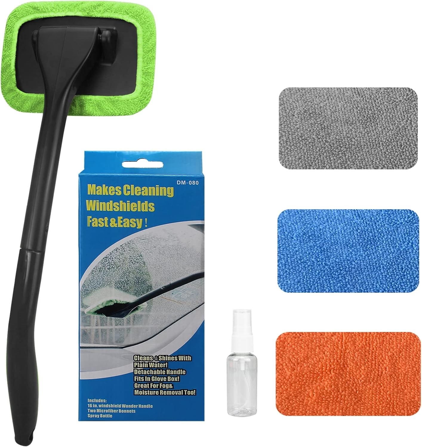 Multi-Use Windshield Cleaner with Extendable Handle & 4 Reusable Microfiber Pads
