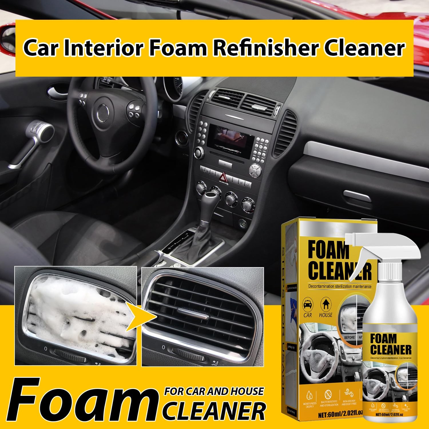 Multi Purpose Foam Cleaner for Car Interior Seats and Stain Removal
