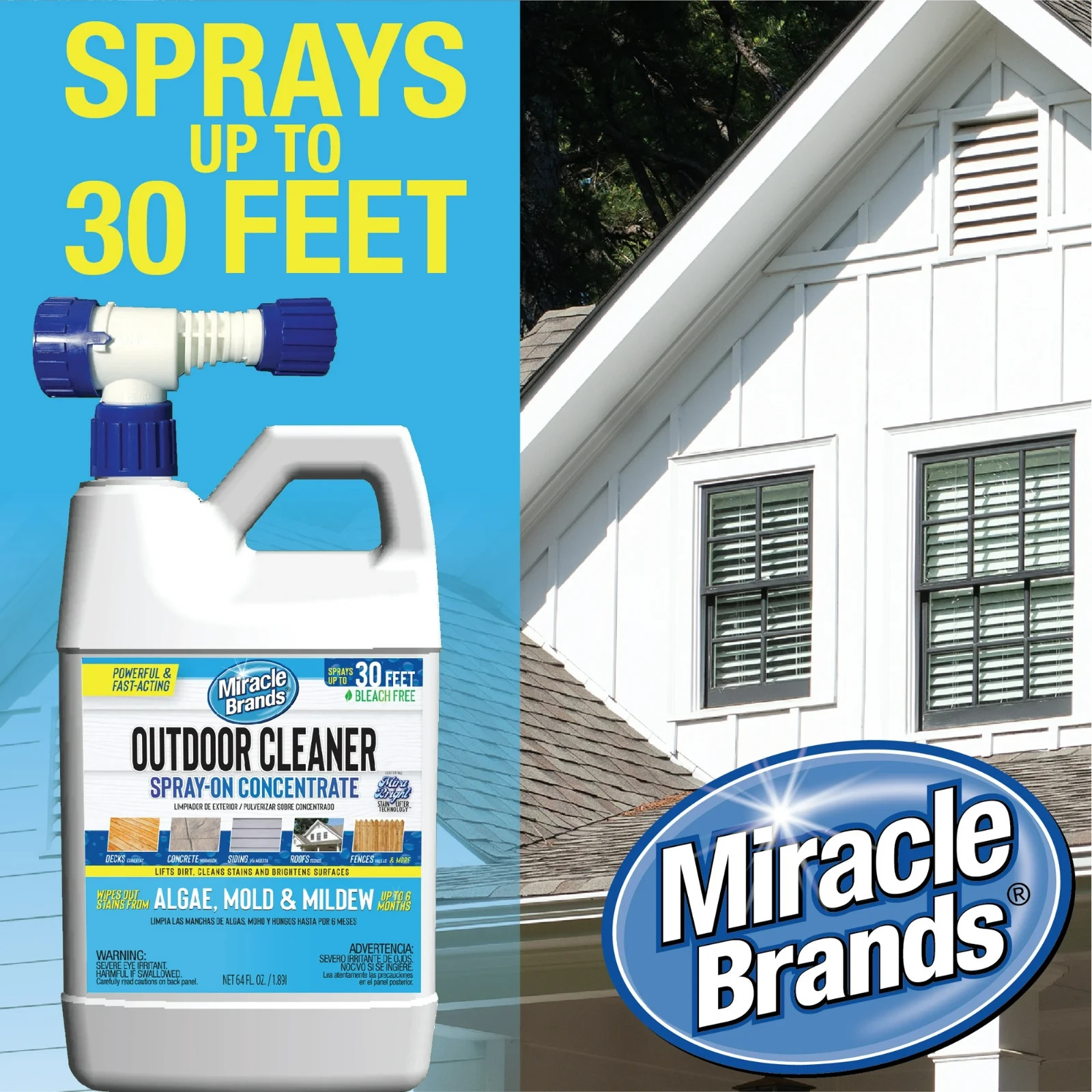 Outdoor Cleaner Spray-On Concentrate 64oz Algae Mold Mildew Stain Remover