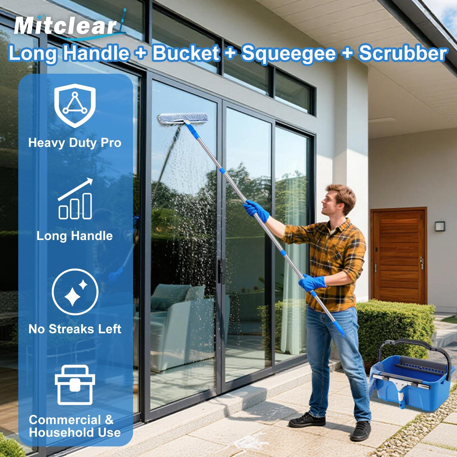 Professional Window Cleaning Kit with Bucket 3 Gallon, 14″ Window Squeegee Mi…
