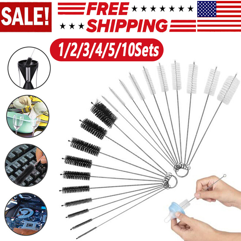 50x US Nylon Straw Brush Cleaner Bottle Tube Pipe Small Long Cleaning 10Pcs Set