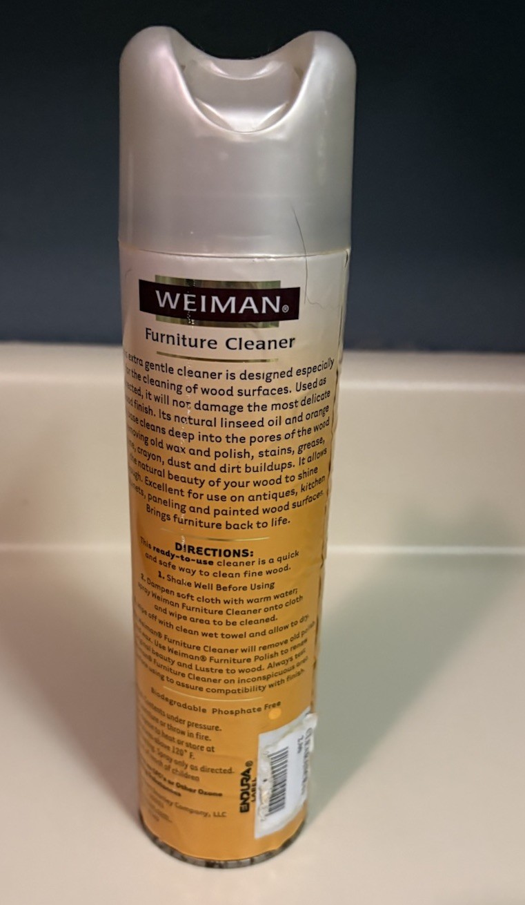 Vtg Weiman Furniture Cleaner Aerosol Spray Can 12oz 90%full, Discontinued
