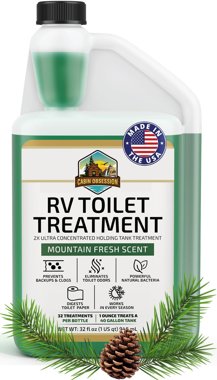 RV Toilet Treatment (32 oz) – 2x Ultra Concentrated Liquid RV Black Tank Trea…