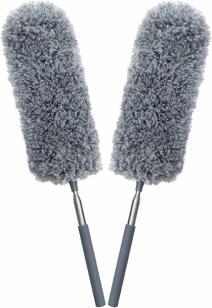 2 Pack Microfiber Feather Duster for Cleaning with Extendable Pole Hand Washable