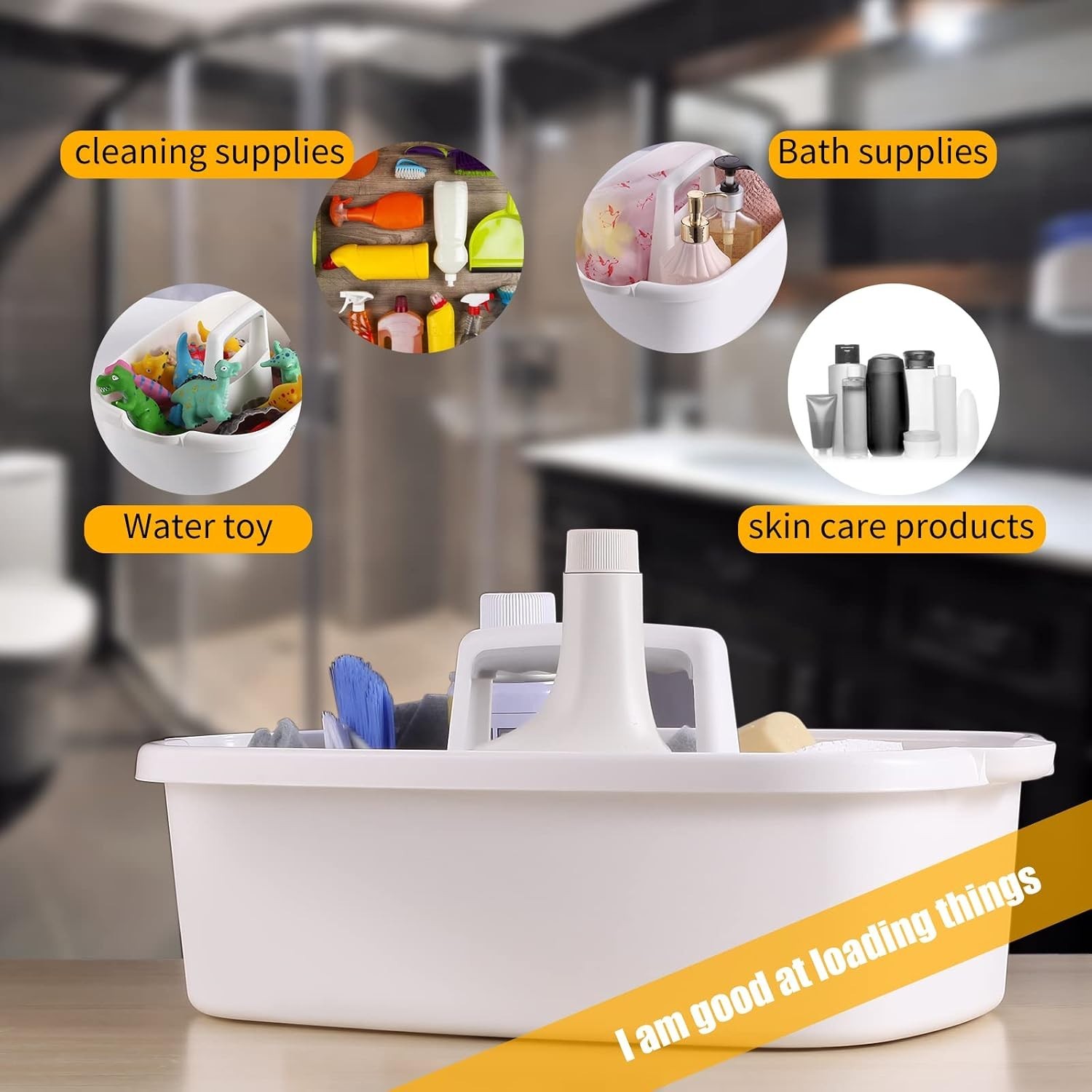 Spacious 2-Pack White Cleaning Supply Caddy with Handle for Home Organization