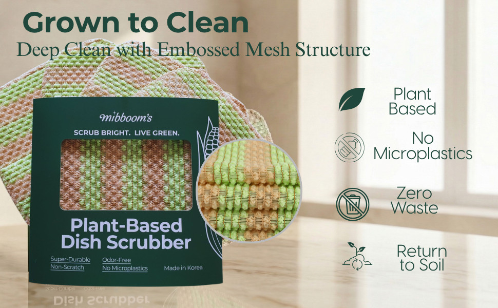 Plant-Based Dish Scrubber [10 Pack] – Non-Scratch Corn Scourer, Odor-Kitchen