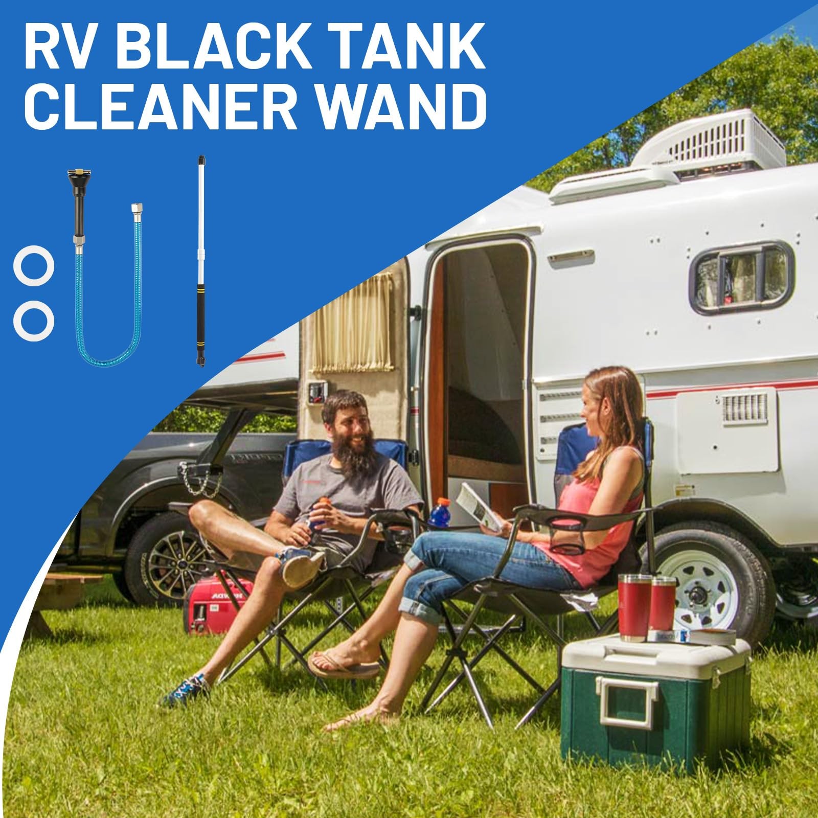 Quynhni RV Black Water Tank Cleaner Wand， 63″ Camper Water Tank Rotating Spra…