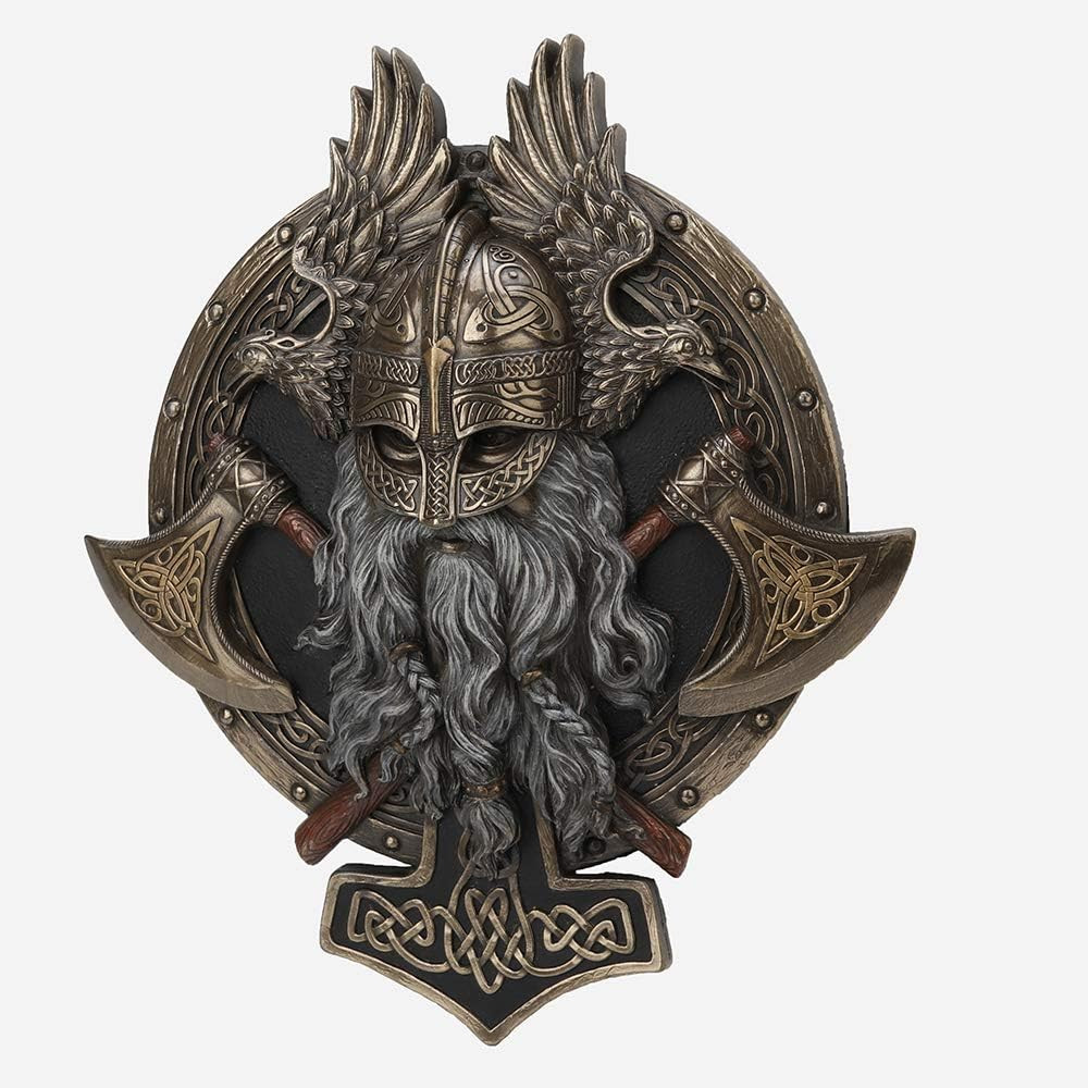 10 5/8″ Viking Wall Plaque Valhalla Sculpture Cold Cast Bronzed Resin