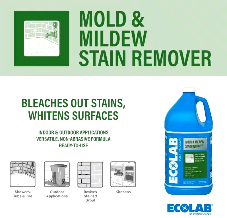 ECOLAB Mold & Mildew Stain Remover, Indoor & Outdoor, Made In USA – 2 Gallon